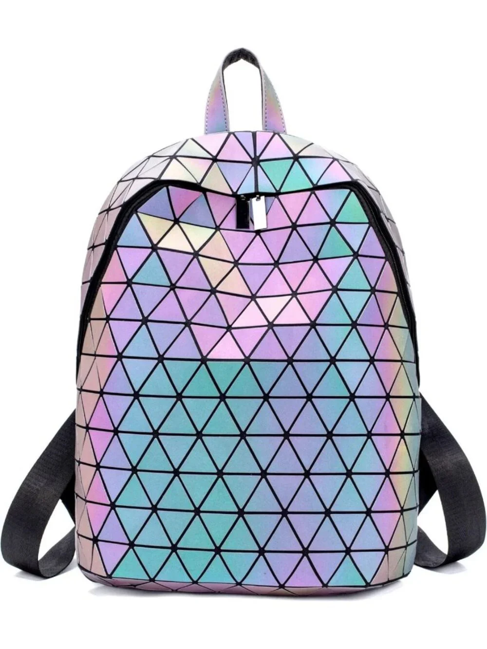 Geometric Holographic Backpack | Luminous Reflective Rucksack | Iridescent
